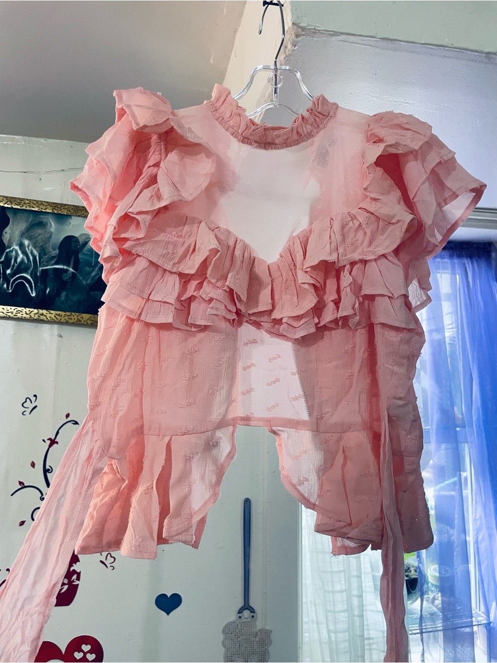 Sheer Pink Ruffled Blouse